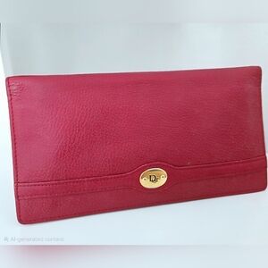 Authentic DIOR CHISTIAN‎ DIOR Long Bifold Red Gold Wallet Card Holder Clutch